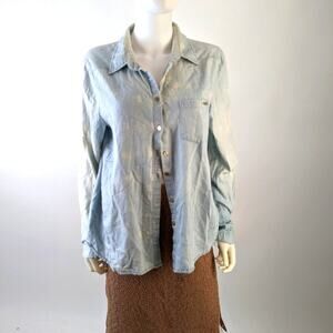 Guess Acid Washed Button Front Jean Shirt L